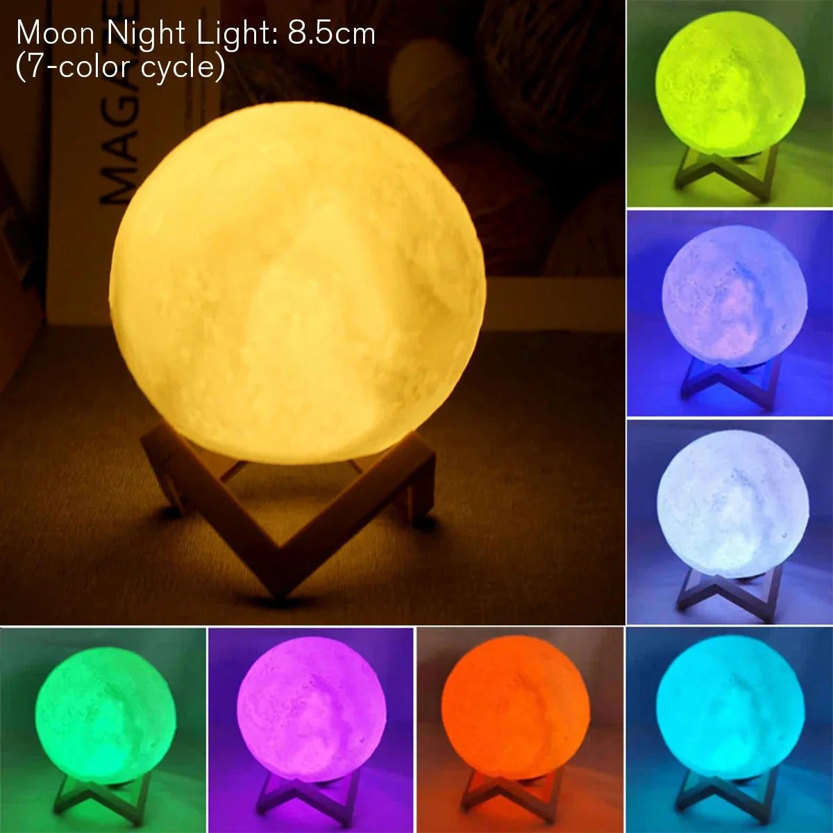 D5 Starry Moon Lamp 8Cm - LED Night Light with Stand, Perfect for Bedroom Decor and Gifts - AuraGoods