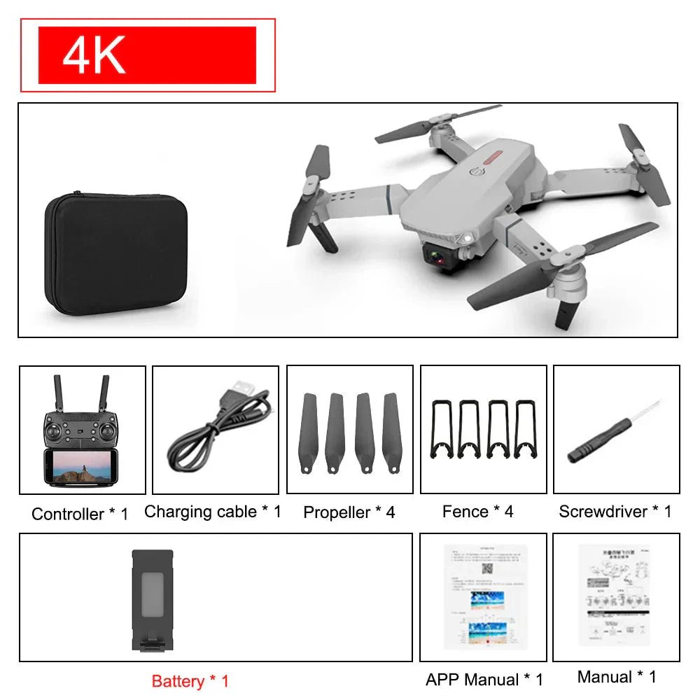 E88 Pro Foldable Quadcopter Drone - WIFI FPV, HD 4K Camera, Altitude Hold - AuraGoods