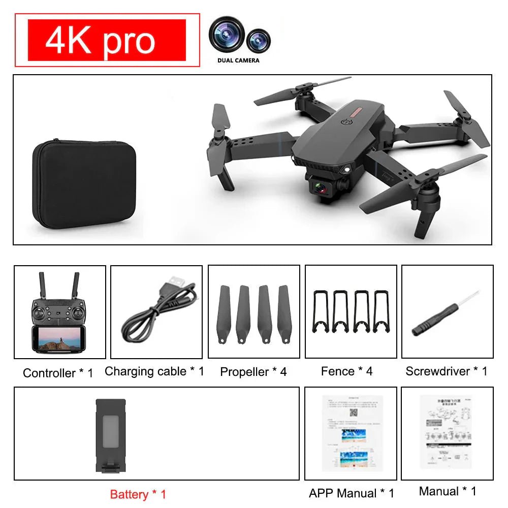 E88 Pro Foldable Quadcopter Drone - WIFI FPV, HD 4K Camera, Altitude Hold - AuraGoods