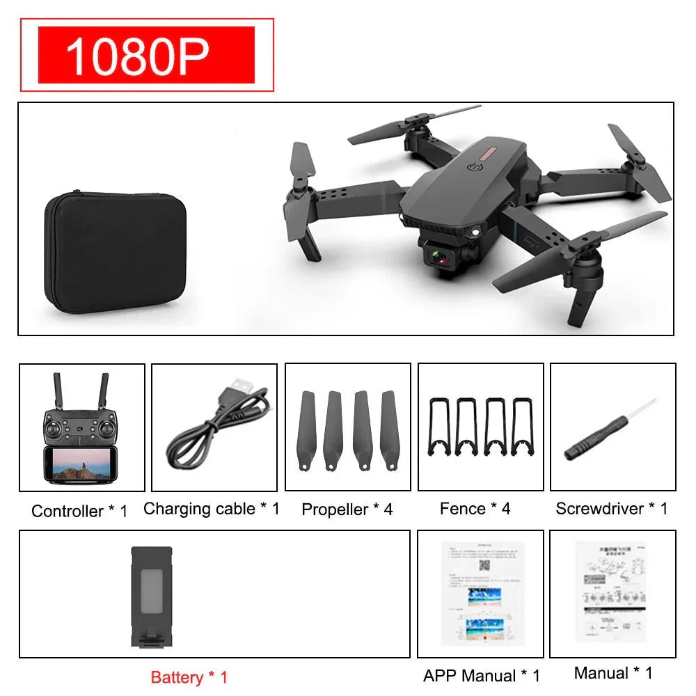 E88 Pro Foldable Quadcopter Drone - WIFI FPV, HD 4K Camera, Altitude Hold - AuraGoods