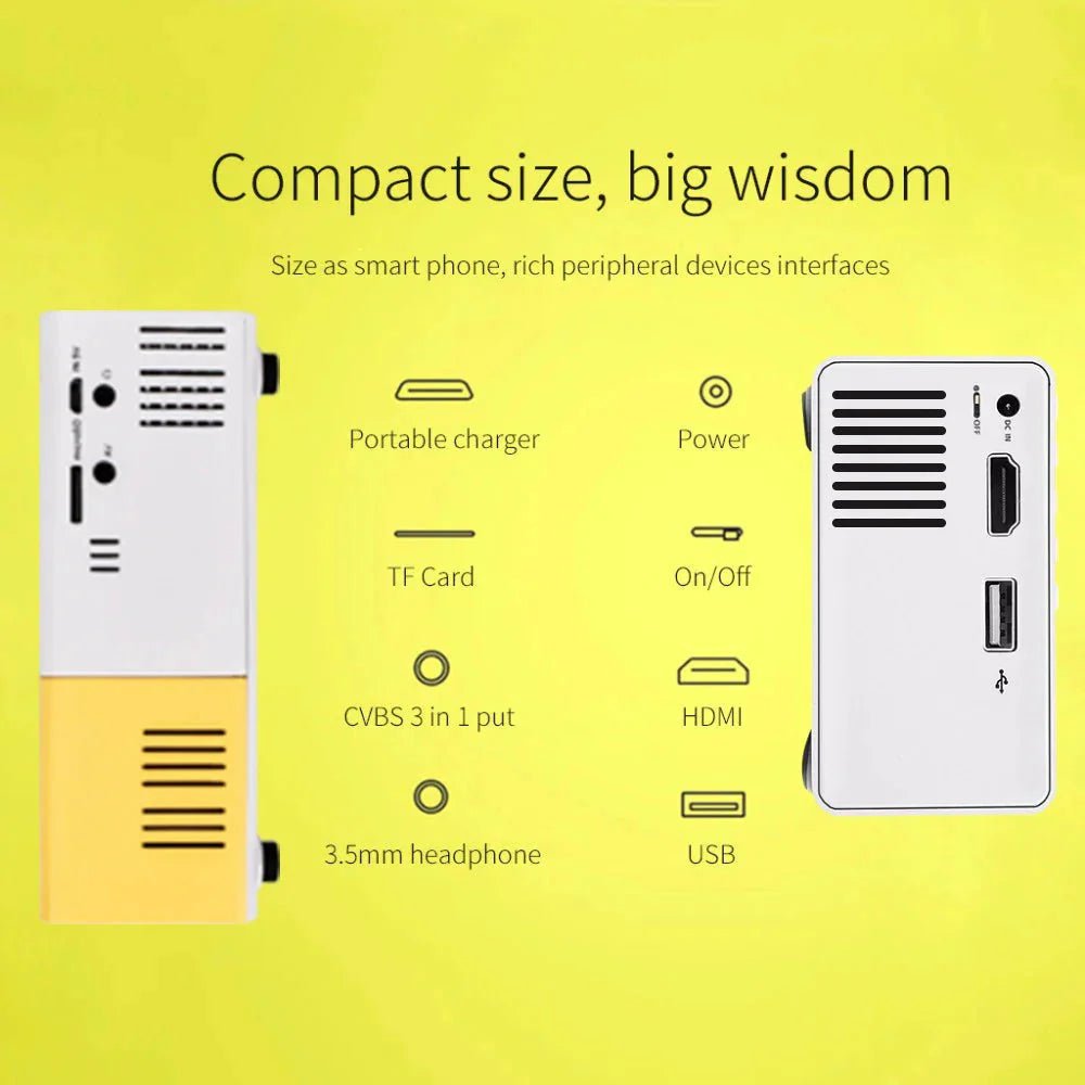 Mini Projector – 1080P Full HD Support, Portable LED Projector, 4K Video Playback, Multiple Connectivity Options - AuraGoods