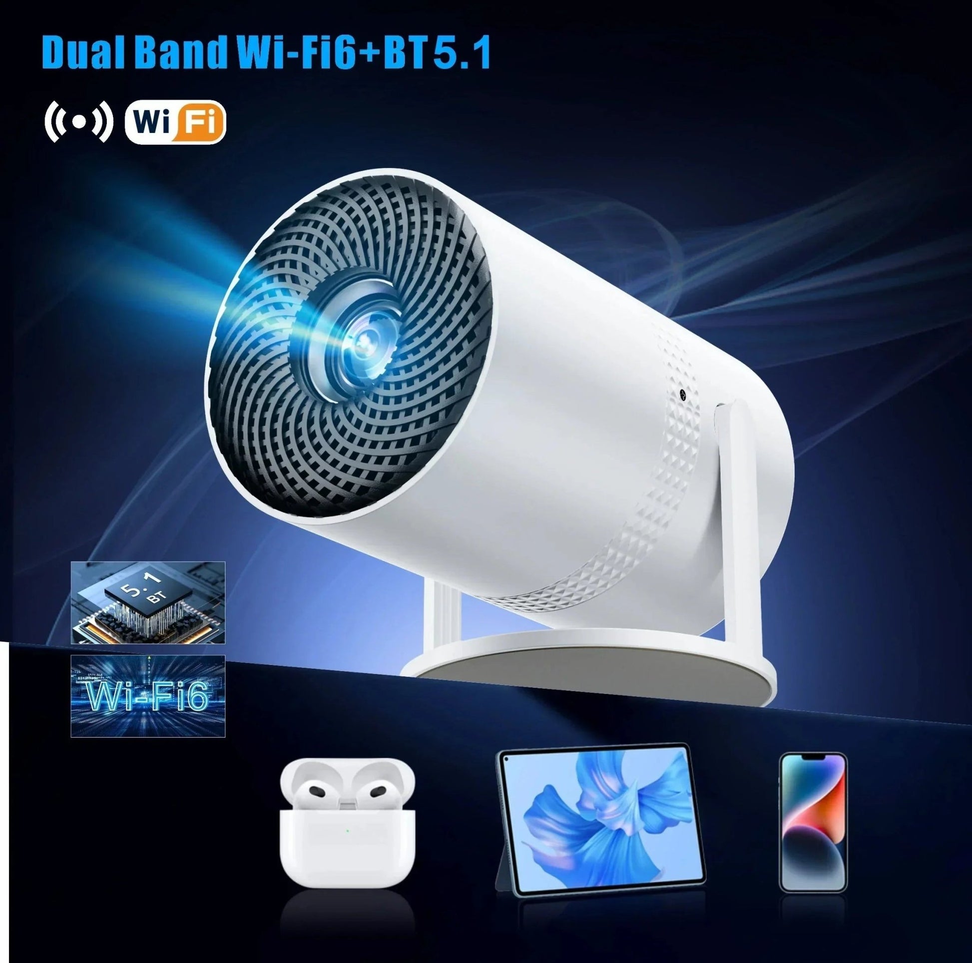 Salange P300 Mini Portable Projector - 4K 8K Video Decoding, 720P HD, Android 11, Wi - Fi, BT 5.1 - AuraGoods
